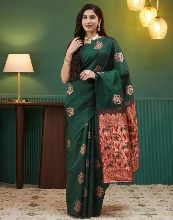 Banarasi_Soft_Silk_Green_And_Red_Premium-Fancy_Saree_With_Blouse_For_Women