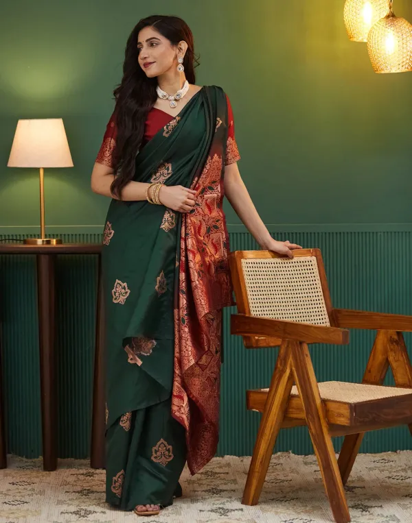 Banarasi_Soft_Silk_Green_And_Red_Premium-Fancy_Saree_With_Blouse_For_Women