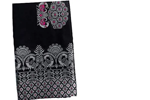 Pure_Soft_Litchi_Silk_BLACK_Premium-Fancy_Saree_With_Blouse_For_Women