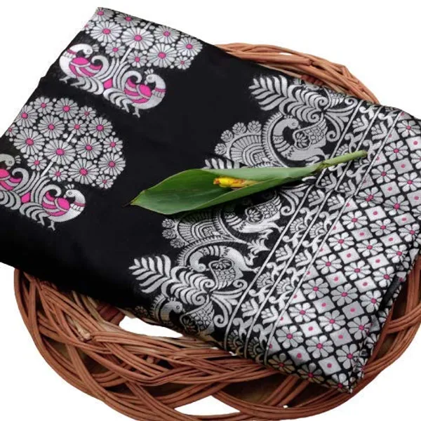 Pure_Soft_Litchi_Silk_BLACK_Premium-Fancy_Saree_With_Blouse_For_Women