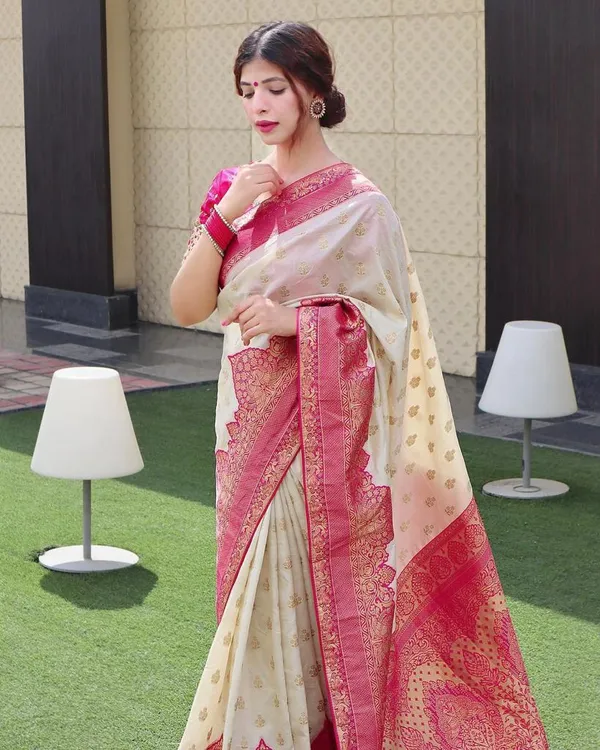 Banarasi_Soft_Silk_OFFWIGHT-RANI_Premium-Fancy_Saree_With_Blouse_For_Women