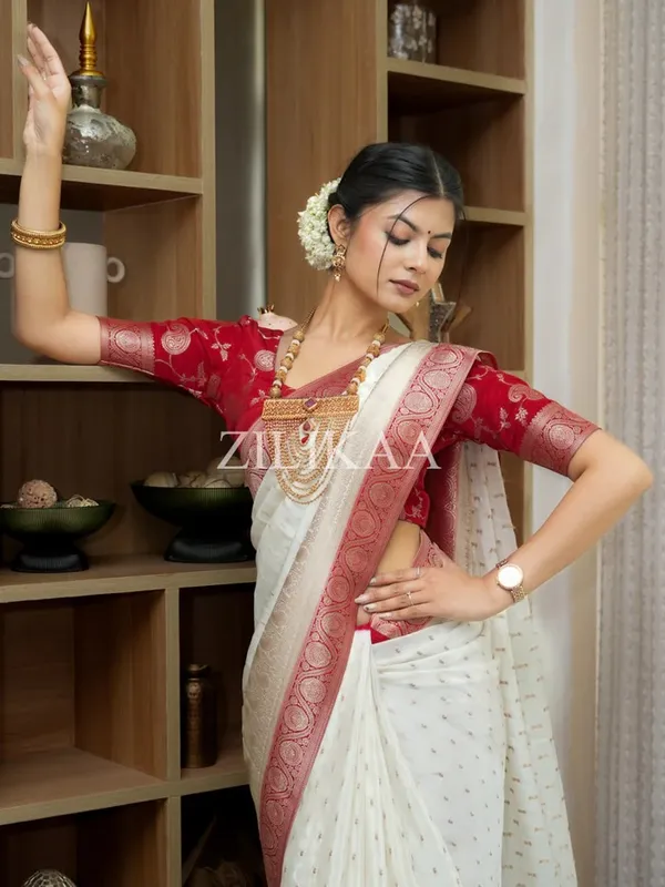 Banarasi_Soft_Silk_WHITE-RED_Premium-Fancy_Saree_With_Blouse_For_Women