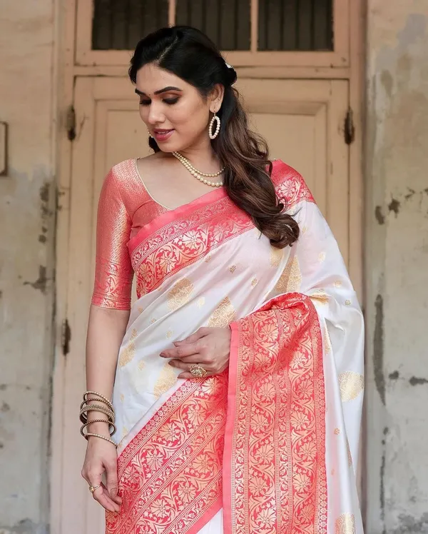 Banarasi_Soft_Silk_OFFWIGHT-RED_Premium-Fancy_Saree_With_Blouse_For_Women