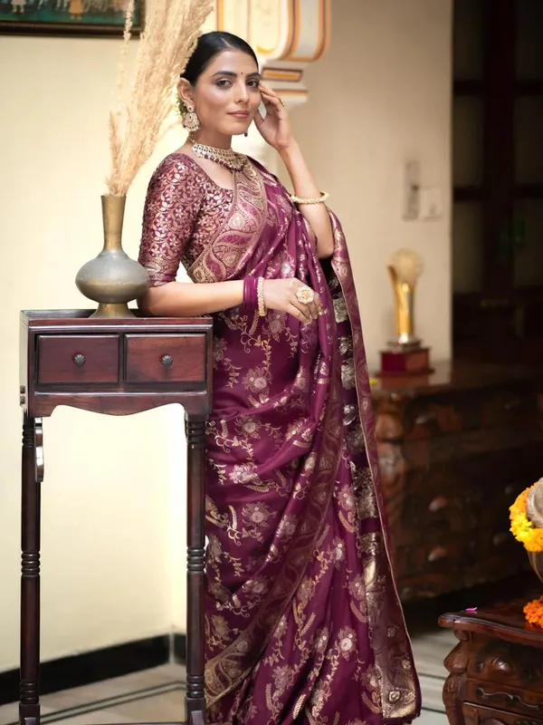 Banarasi_Soft_Silk_WINE_Premium-Fancy_Saree_With_Blouse_For_Women