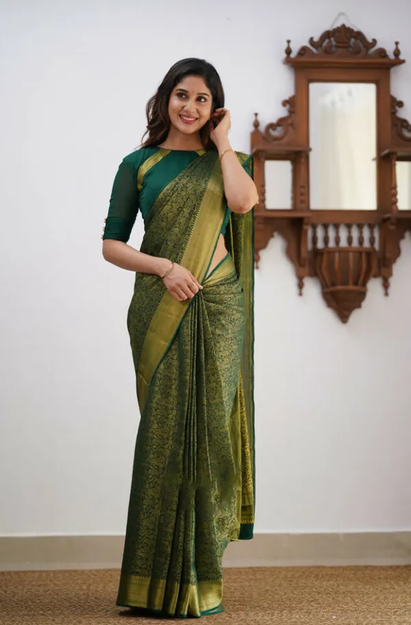 Banarasi_Soft_Silk_DARK-GREEN_Premium-Fancy_Saree_With_Blouse_For_Women