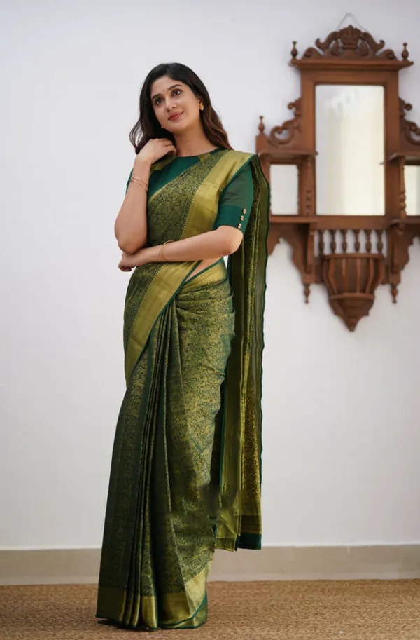 Banarasi_Soft_Silk_DARK-GREEN_Premium-Fancy_Saree_With_Blouse_For_Women