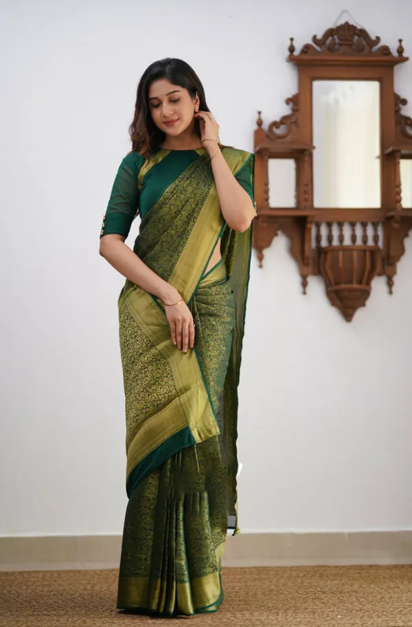 Banarasi_Soft_Silk_DARK-GREEN_Premium-Fancy_Saree_With_Blouse_For_Women