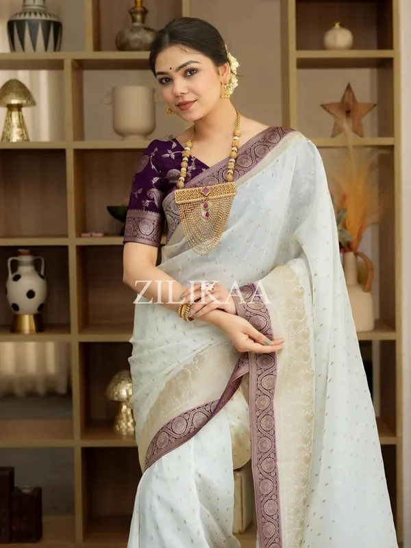 Banarasi_Soft_Silk_WHITE-WINE_Premium-Fancy_Saree_With_Blouse_For_Women