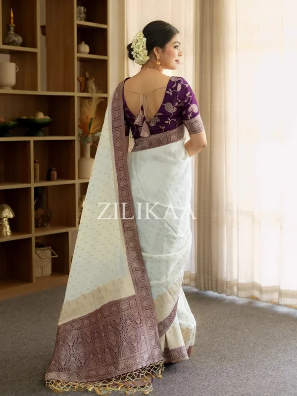 Banarasi_Soft_Silk_WHITE-WINE_Premium-Fancy_Saree_With_Blouse_For_Women