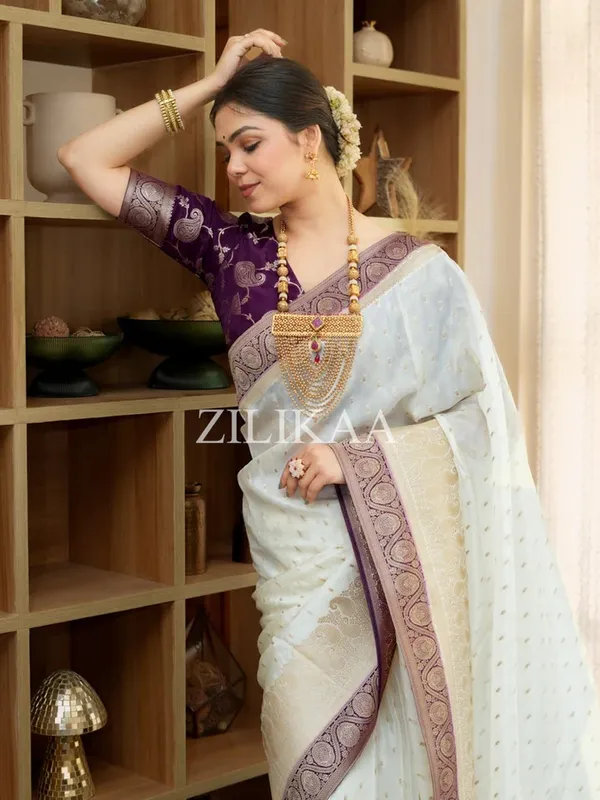 Banarasi_Soft_Silk_WHITE-WINE_Premium-Fancy_Saree_With_Blouse_For_Women