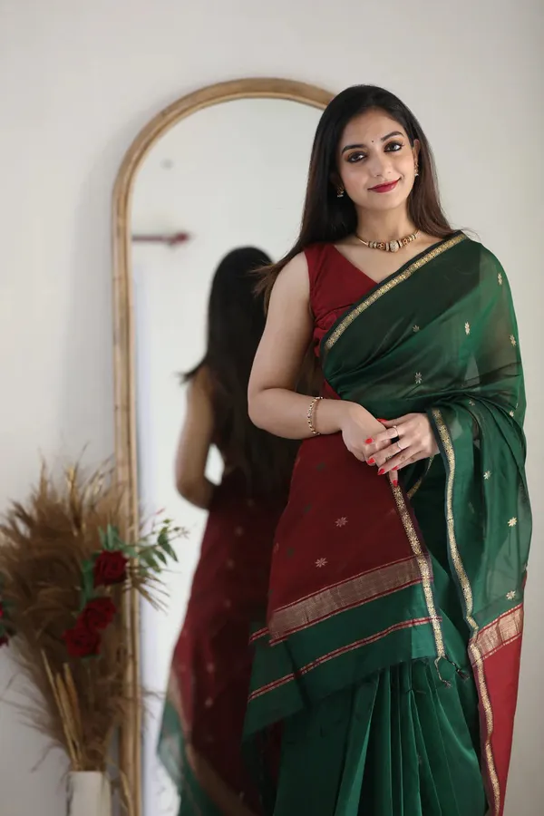 Banarasi_Soft_Silk_GREEN-MAROON_Premium-Fancy_Saree_With_Blouse_For_Women