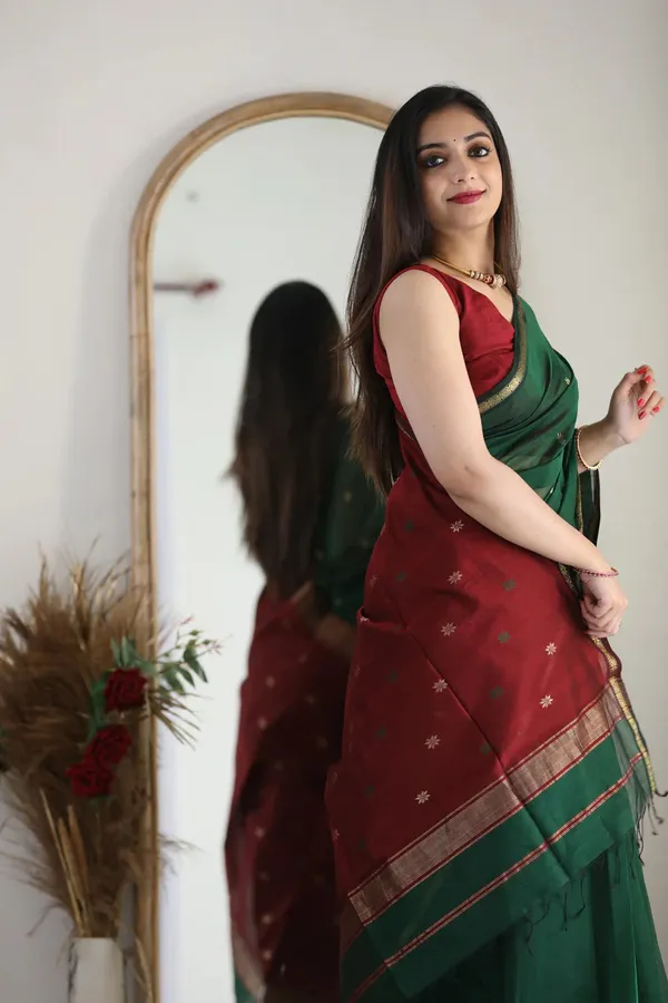 Banarasi_Soft_Silk_GREEN-MAROON_Premium-Fancy_Saree_With_Blouse_For_Women