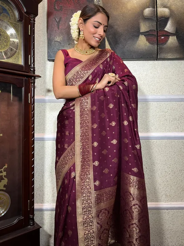 Banarasi_Soft_Silk_WINE_Premium-Fancy_Saree_With_Blouse_For_Women