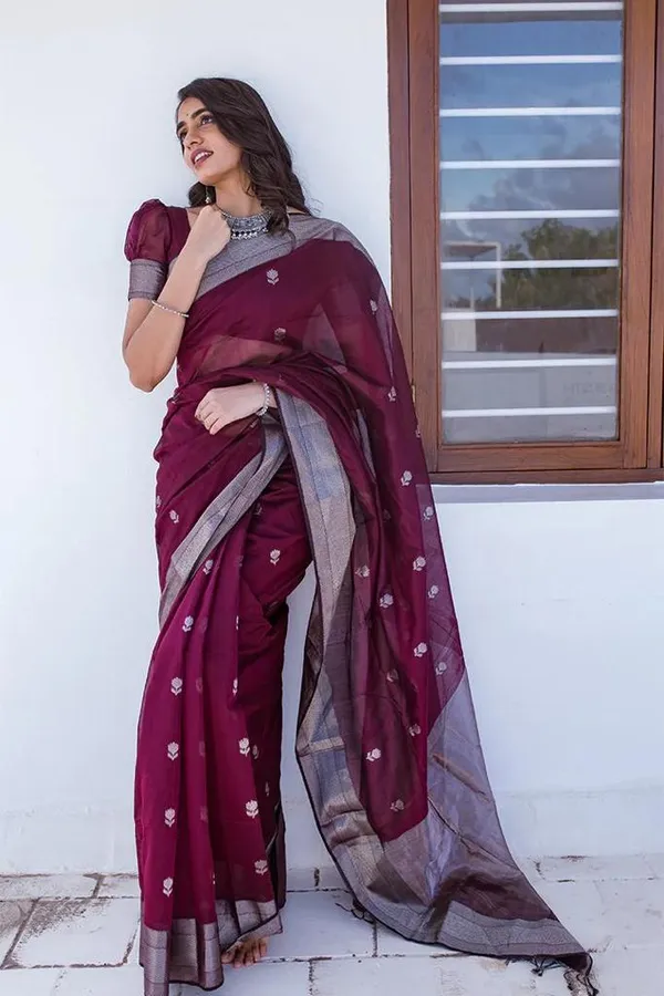 Pure_Soft_Cotton_WINE_Premium-Fancy_Saree_With_Blouse_For_Women