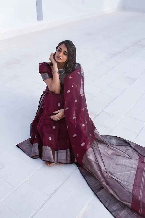 Pure_Soft_Cotton_WINE_Premium-Fancy_Saree_With_Blouse_For_Women