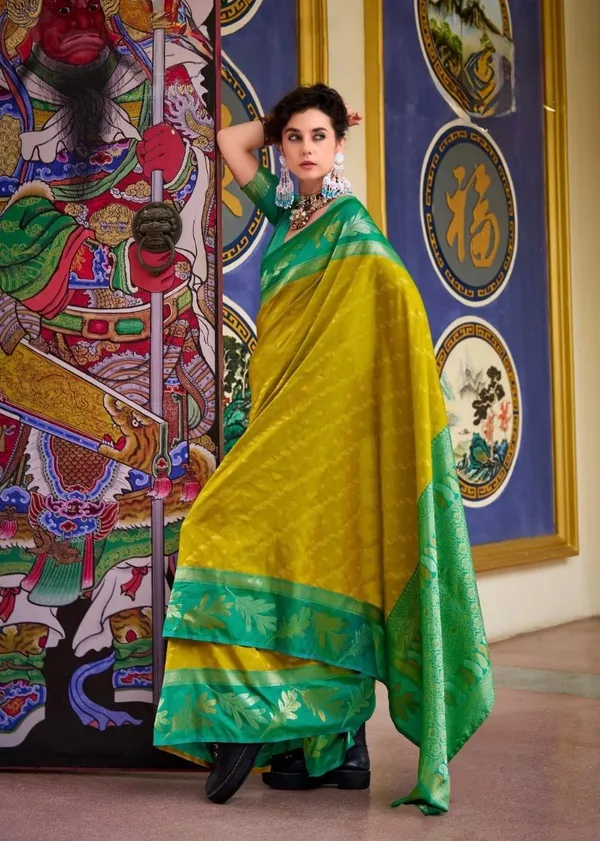Banarasi_Soft_Silk_YELLOW-PARROT_Premium-Fancy_Saree_With_Blouse_For_Women
