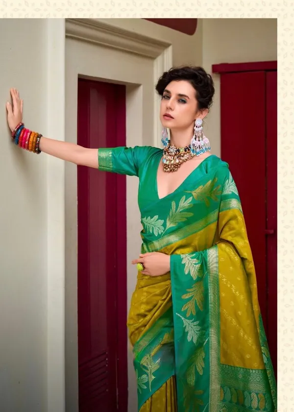 Banarasi_Soft_Silk_YELLOW-PARROT_Premium-Fancy_Saree_With_Blouse_For_Women