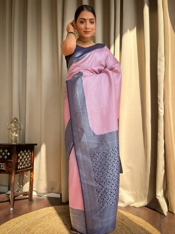 Banarasi_Soft_Silk_LIGH-PINK-NAVY-BLUE_Premium-Fancy_Saree_With_Blouse_For_Women