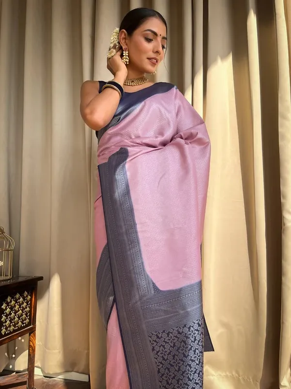 Banarasi_Soft_Silk_LIGH-PINK-NAVY-BLUE_Premium-Fancy_Saree_With_Blouse_For_Women