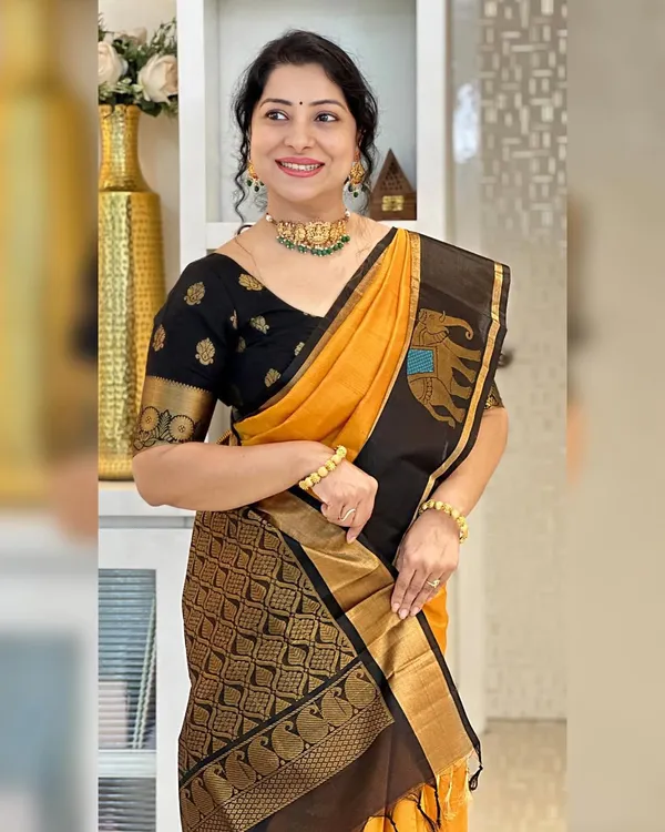 Banarasi_Soft_Silk_ORANGE-BLACK_Premium-Fancy_Saree_With_Blouse_For_Women