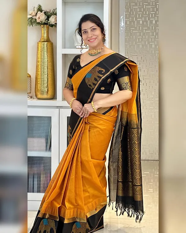 Banarasi_Soft_Silk_ORANGE-BLACK_Premium-Fancy_Saree_With_Blouse_For_Women