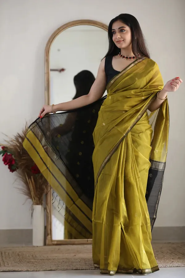 Pure_Soft_Cotton_Gold_And_Black_Premium-Fancy_Saree_With_Blouse_For_Women