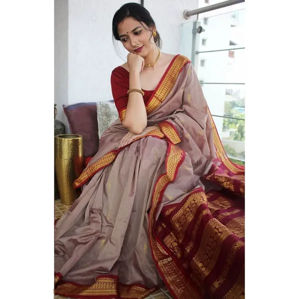 Banarasi_Soft_Silk_CHIKU-RED_Premium-Fancy_Saree_With_Blouse_For_Women
