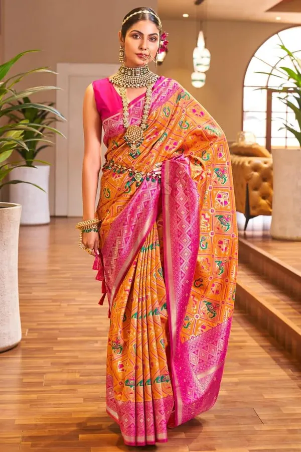 Banarasi_Soft_Silk_ORANGE_Premium-Fancy_Saree_With_Blouse_For_Women