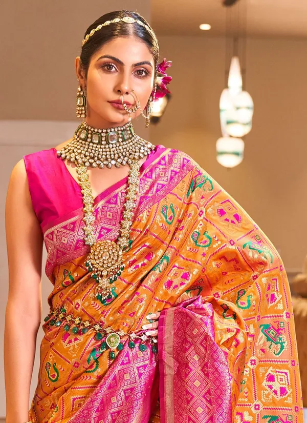 Banarasi_Soft_Silk_ORANGE_Premium-Fancy_Saree_With_Blouse_For_Women