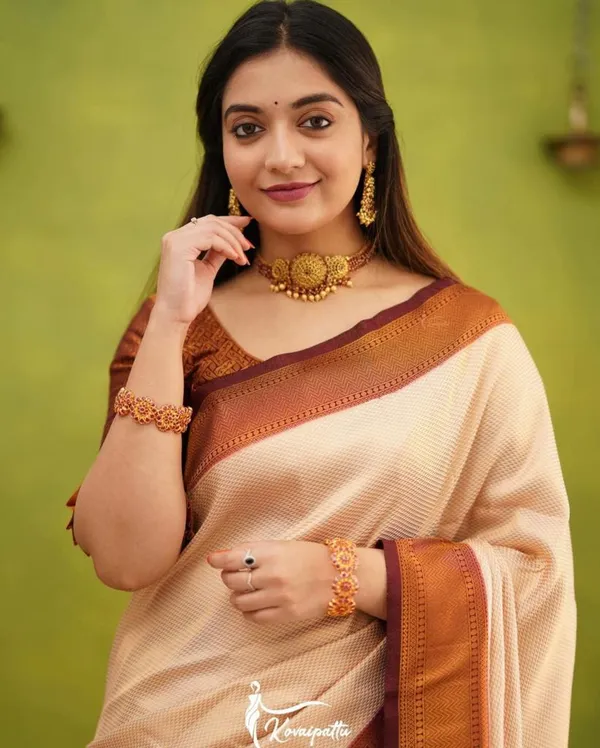 Banarasi_Soft_Silk_CREAM-MAROON_Premium-Fancy_Saree_With_Blouse_For_Women