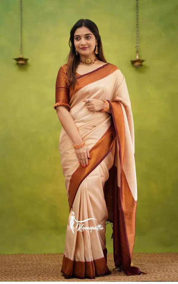 Banarasi_Soft_Silk_CREAM-MAROON_Premium-Fancy_Saree_With_Blouse_For_Women