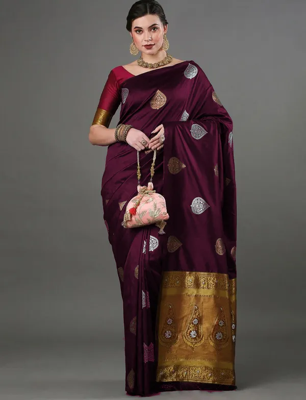 Banarasi_Soft_Silk_WINE_Premium-Fancy_Saree_With_Blouse_For_Women