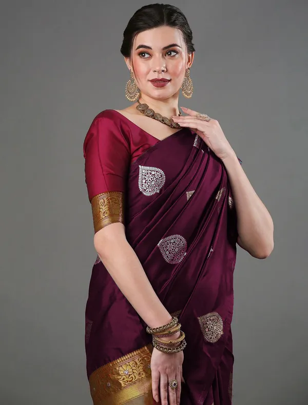 Banarasi_Soft_Silk_WINE_Premium-Fancy_Saree_With_Blouse_For_Women