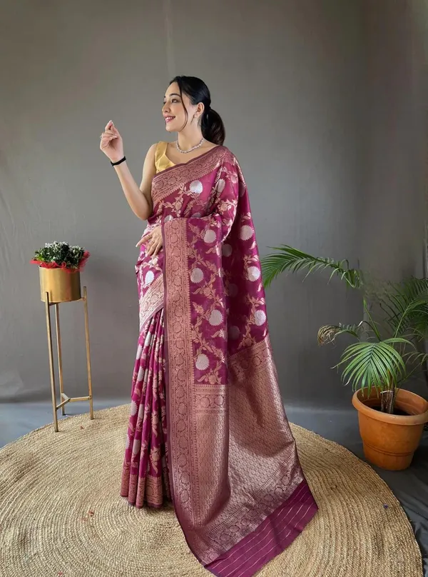 Banarasi_Soft_Silk_WINE_Premium-Fancy_Saree_With_Blouse_For_Women