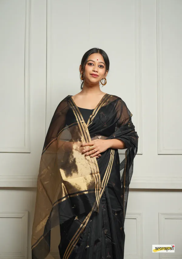 Pure_Soft_Cotton_BLACK_Premium-Fancy_Saree_With_Blouse_For_Women