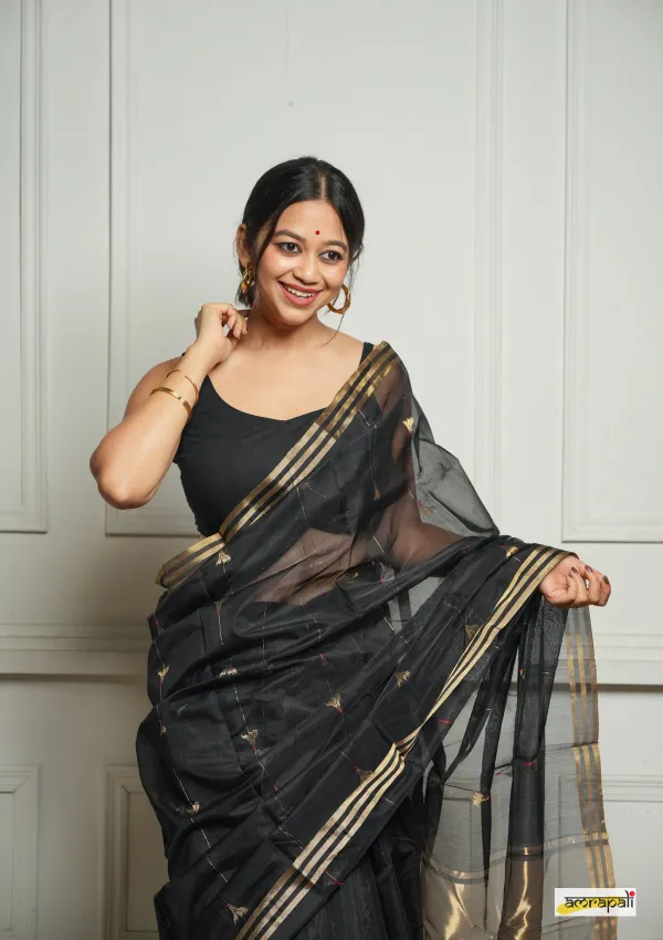 Pure_Soft_Cotton_BLACK_Premium-Fancy_Saree_With_Blouse_For_Women