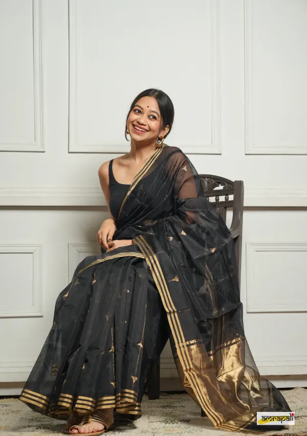 Pure_Soft_Cotton_BLACK_Premium-Fancy_Saree_With_Blouse_For_Women