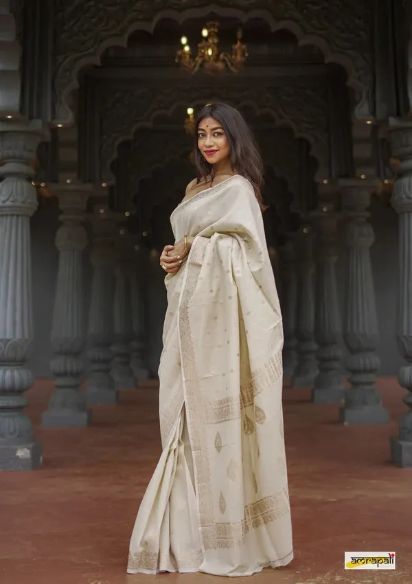 Pure_Soft_Cotton_CREAM_Premium-Fancy_Saree_With_Blouse_For_Women