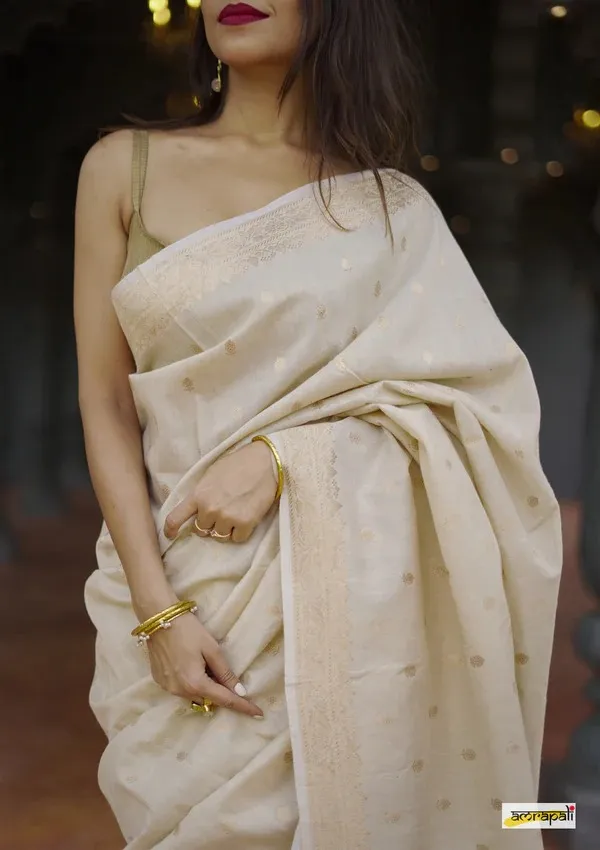 Pure_Soft_Cotton_CREAM_Premium-Fancy_Saree_With_Blouse_For_Women