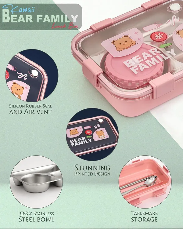Pink_Bear_Family_Stainless_Steel_2_Compartment_And_1_Bowl_Lunch_Box_For_School_With_Chopsticks_Pair_And_Spoon