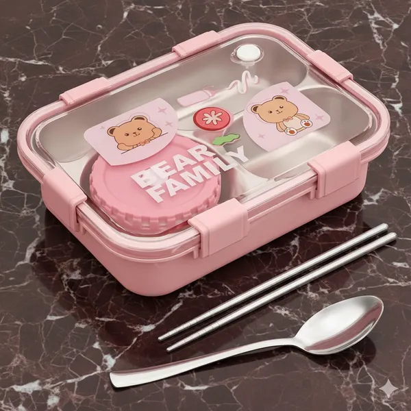 Pink_Bear_Family_Stainless_Steel_2_Compartment_And_1_Bowl_Lunch_Box_For_School_With_Chopsticks_Pair_And_Spoon