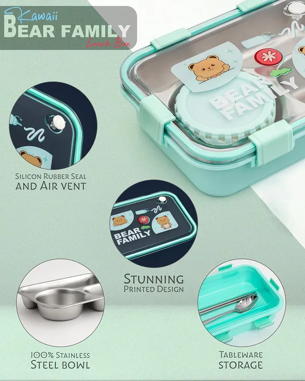 Ocean_Green_Bear_Family_Stainless_Steel_2_Compartment_And_1_Bowl_Lunch_Box_For_School_With_Chopsticks_Pair_And_Spoon