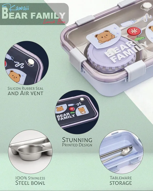 Lavender_Bear_Family_Stainless_Steel_2_Compartment_And_1_Bowl_Lunch_Box_For_Office_School_Travelling_With_Chopsticks_Pair_And_Spoon