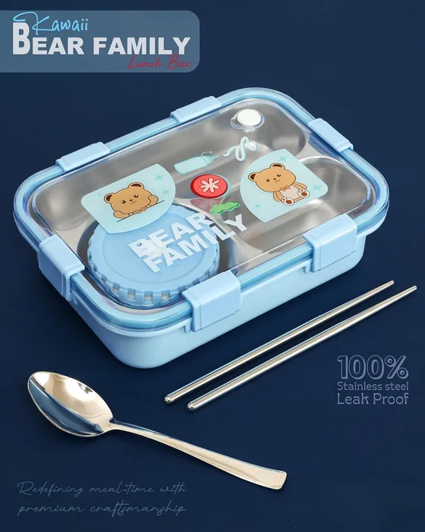 Blue_Bear_Family_Stainless_Steel_2_Compartment_And_1_Bowl_Lunch_Box_For_School_With_Chopsticks_Pair_And_Spoon
