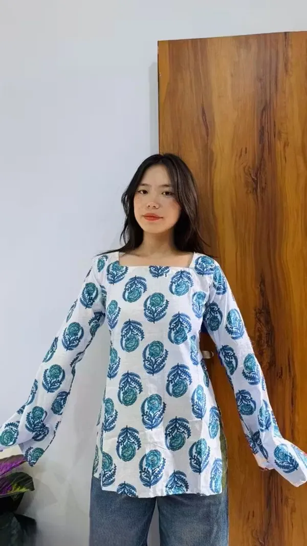White_And_Blue_Cotton_Premium_And_Elegant_Kurti_For_Women
