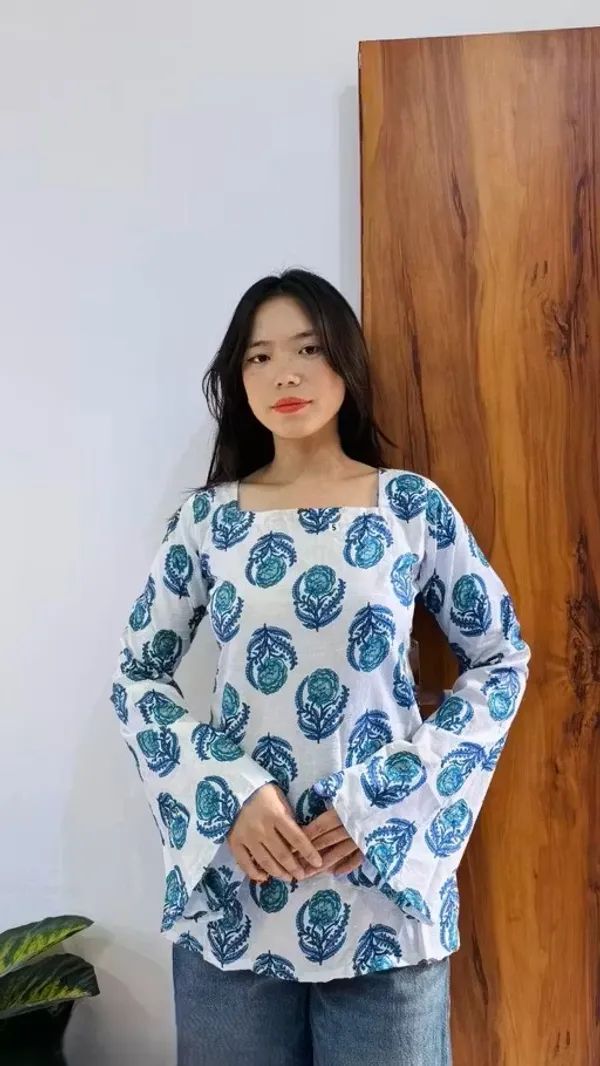 White_And_Blue_Cotton_Premium_And_Elegant_Kurti_For_Women