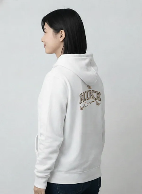 White_Nike_Butterfly_Print_Pullover_Hoodie_For_Unisex