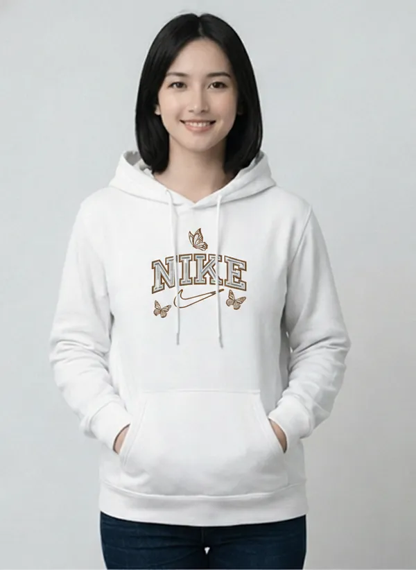 White_Nike_Butterfly_Print_Pullover_Hoodie_For_Unisex