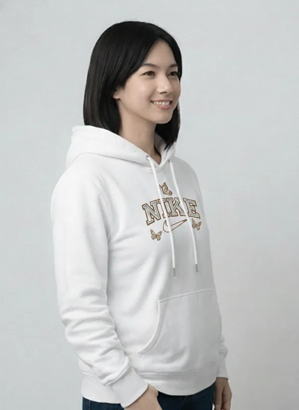 White_Nike_Butterfly_Print_Pullover_Hoodie_For_Unisex