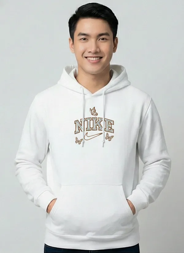 White_Nike_Butterfly_Print_Pullover_Hoodie_For_Unisex